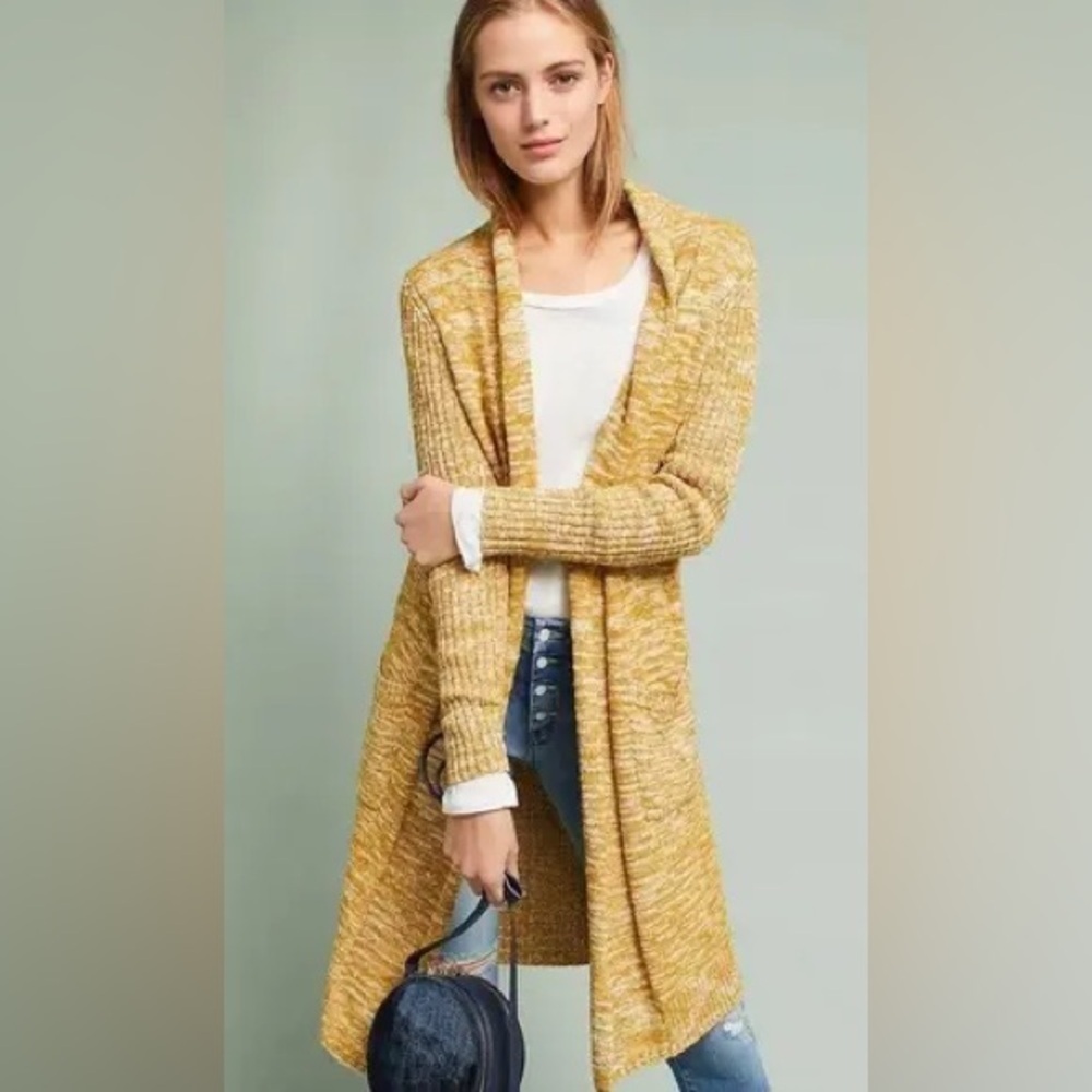 Anthropologie Abigail Marled Duster Cardigan in Yellow size medium